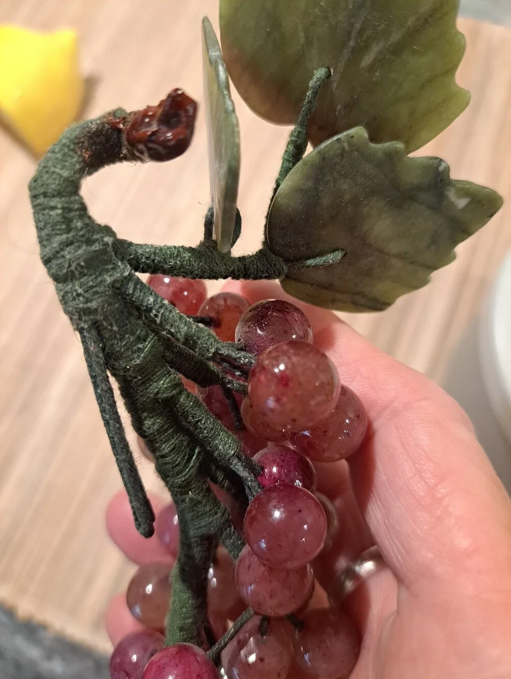 Vtg Jade and Rose Quartz Carved Grapes Bunch